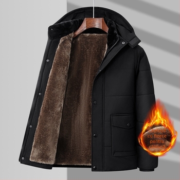 Jachetă căptușită din bumbac cu glugă, fermoar, croială lejeră, umplutură din mătase-pamuk, căptușeală poliesterică, iarnă