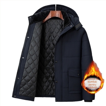 Jachetă căptușită din bumbac cu glugă, fermoar, croială lejeră, umplutură din mătase-pamuk, căptușeală poliesterică, iarnă