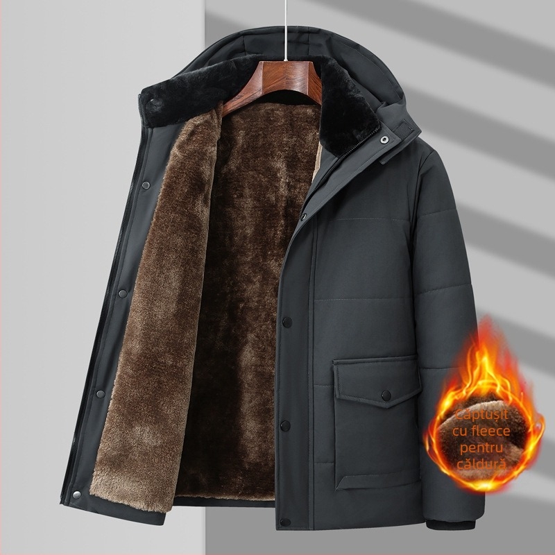 Jachetă căptușită din bumbac cu glugă, fermoar, croială lejeră, umplutură din mătase-pamuk, căptușeală poliesterică, iarnă