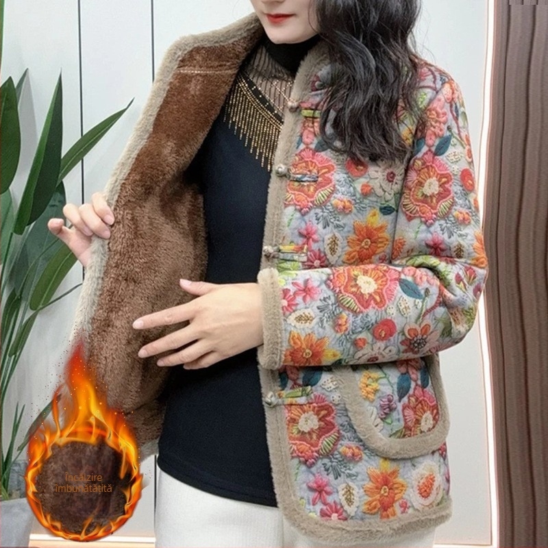 Geacă din poliester pentru femei, izolație groasă, guler înalt, mâneci lungi, stil casual japonezo-coreean, imprimeu animal