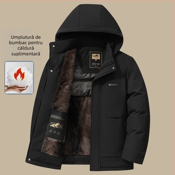 Geacă de iarnă din bumbac, cu umplutură din mătase-pamuk, căptușeală din poliester, fermoar, glugă detașabilă