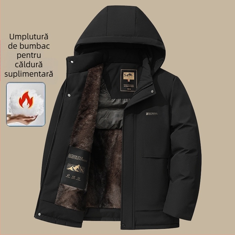 Geacă de iarnă din bumbac, cu umplutură din mătase-pamuk, căptușeală din poliester, fermoar, glugă detașabilă
