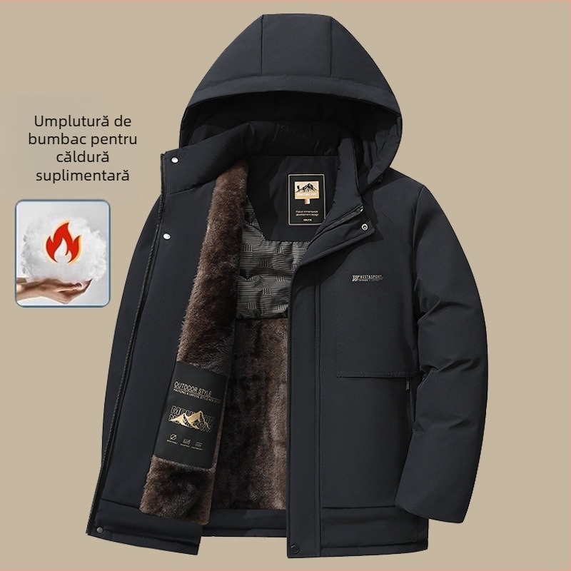 Geacă de iarnă din bumbac, cu umplutură din mătase-pamuk, căptușeală din poliester, fermoar, glugă detașabilă