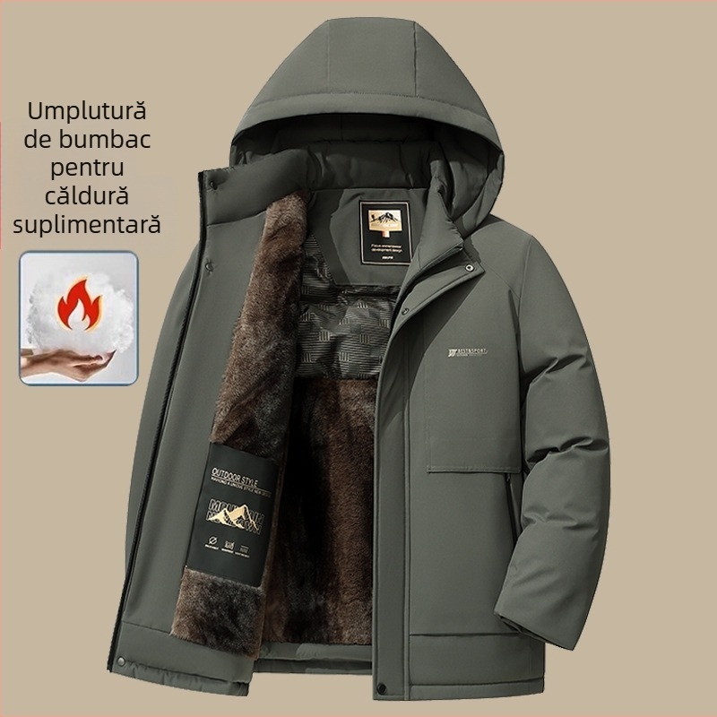 Geacă de iarnă din bumbac, cu umplutură din mătase-pamuk, căptușeală din poliester, fermoar, glugă detașabilă