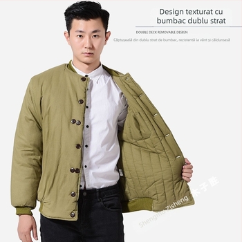 Palton din bumbac pentru bărbați (stil cardigan, croială lejeră, închidere cu nasturi pe un rând, căptușit cu fleece)