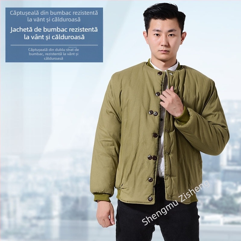 Palton din bumbac pentru bărbați (stil cardigan, croială lejeră, închidere cu nasturi pe un rând, căptușit cu fleece)