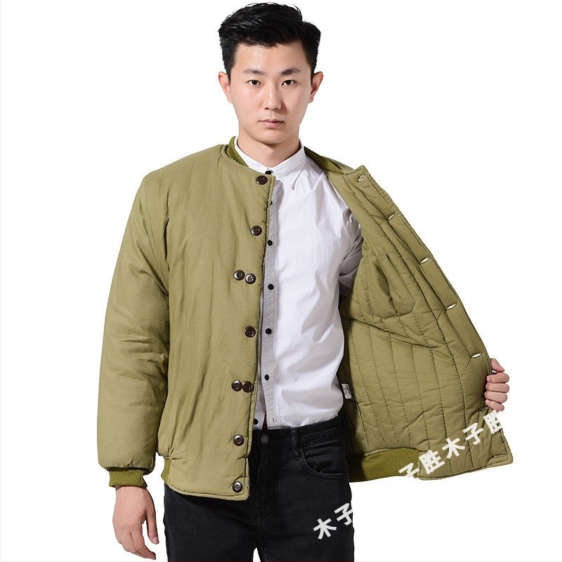 Palton din bumbac pentru bărbați (stil cardigan, croială lejeră, închidere cu nasturi pe un rând, căptușit cu fleece)