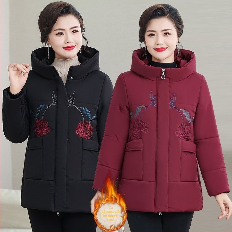 Geacă din bumbac pentru femei cu căptușeală, iarnă 2024: umplutură din fibre asemănătoare mătăsii, țesătură Chenille, material principal: Spandex, lungime foarte scurtă (≤40 cm), guler polo