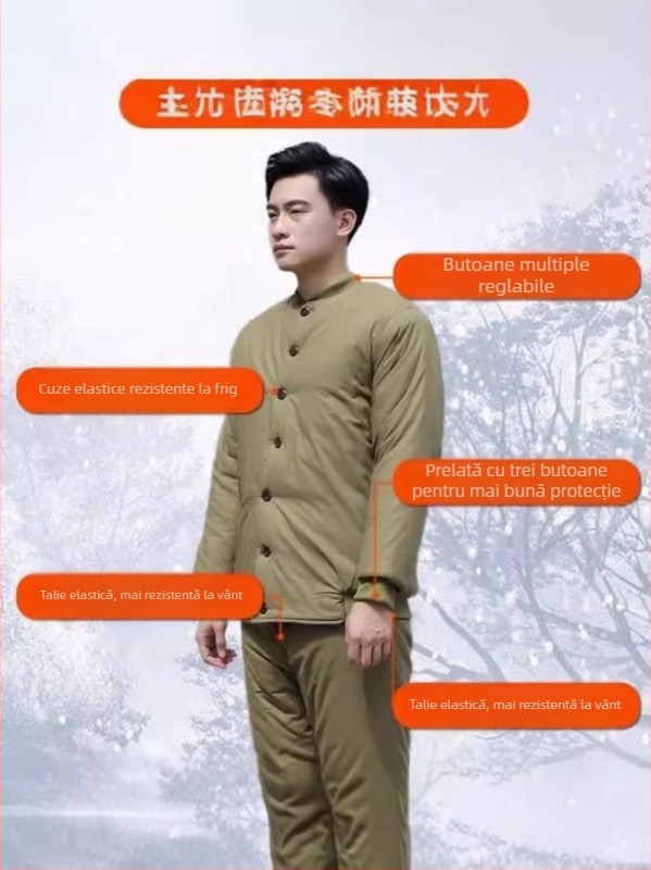 Palton și pantaloni din bumbac pentru mineri, îmbrăcăminte de iarnă de lucru, căptușeală din bumbac, croială lejeră, fără guler, închidere cu nasturi, rezistent la vânt