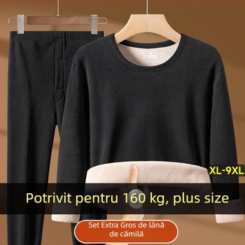 Set termic pentru bărbați din lână de cămilă, căptușit cu fleece, grosime extra 401–500 g/m², două piese: jachetă și pantaloni