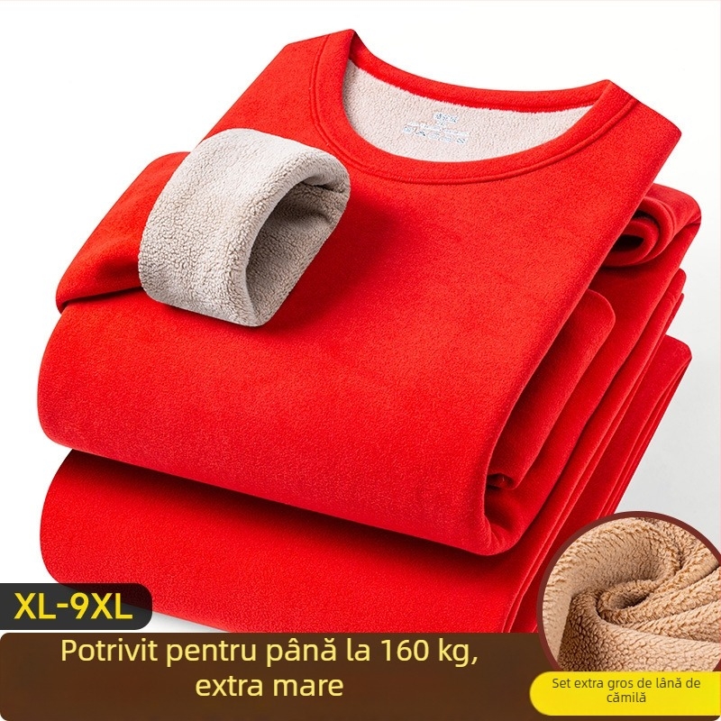 Set termic pentru bărbați din lână de cămilă, căptușit cu fleece, grosime extra 401–500 g/m², două piese: jachetă și pantaloni