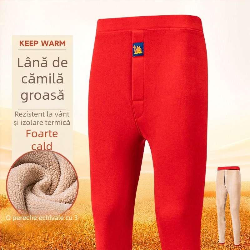 Set termic pentru bărbați din lână de cămilă, căptușit cu fleece, grosime extra 401–500 g/m², două piese: jachetă și pantaloni