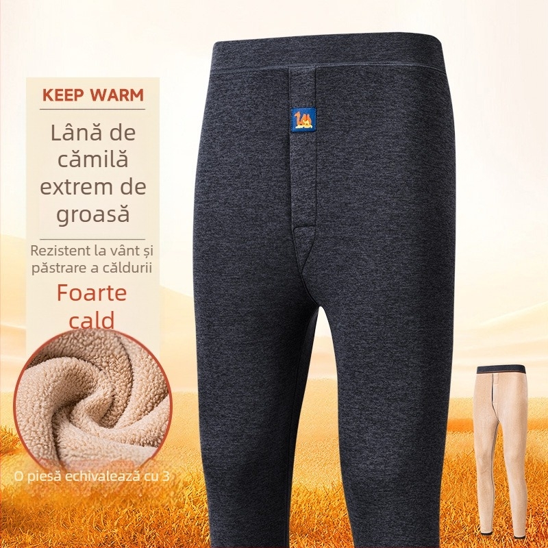 Set termic pentru bărbați din lână de cămilă, căptușit cu fleece, grosime extra 401–500 g/m², două piese: jachetă și pantaloni