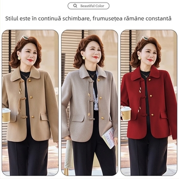 Palton din lână și cașmir, croială regular, închidere cu nasturi dubli, decolteu în V, lungime medie, stil elegant pentru oraș