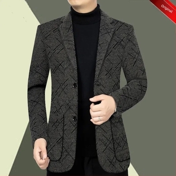 Sacou de costum pentru bărbați, cu grosime pentru toamnă și iarnă, croială Slim, material Vinylon-Lycra