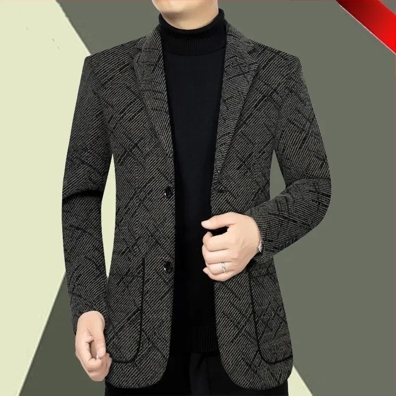 Sacou de costum pentru bărbați, cu grosime pentru toamnă și iarnă, croială Slim, material Vinylon-Lycra