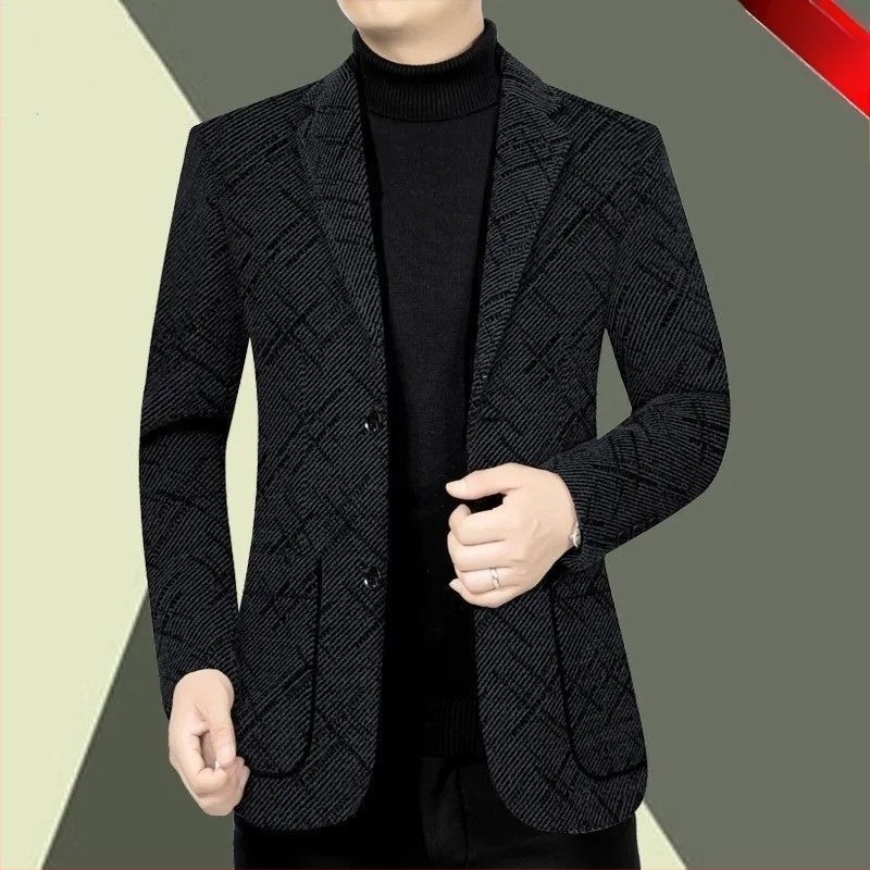 Sacou de costum pentru bărbați, cu grosime pentru toamnă și iarnă, croială Slim, material Vinylon-Lycra