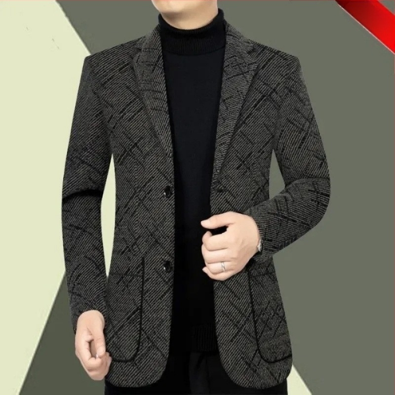 Sacou de costum pentru bărbați, cu grosime pentru toamnă și iarnă, croială Slim, material Vinylon-Lycra