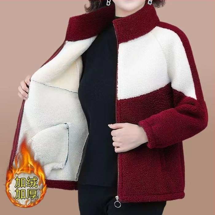 Palton căptușit cu fleece gros, croială lejeră, guler înalt, fermoar, poliester