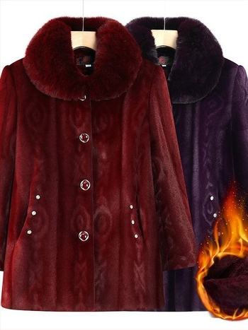 Palton de iarnă pentru femei de vârstă mijlocie și în vârstă, cu căptușeală de fleece, model geometric, stil casual, compoziție: spandex 80–90% + poliester 80–90%, lungime medie 50–65 cm, sezon iarna 2024