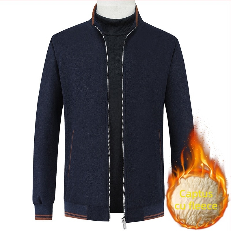 Jachetă cu glugă, lână cu blană de iepure, iarnă, stil domn de afaceri, guler înalt