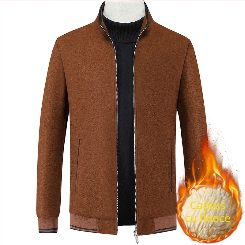 Jachetă cu glugă, lână cu blană de iepure, iarnă, stil domn de afaceri, guler înalt