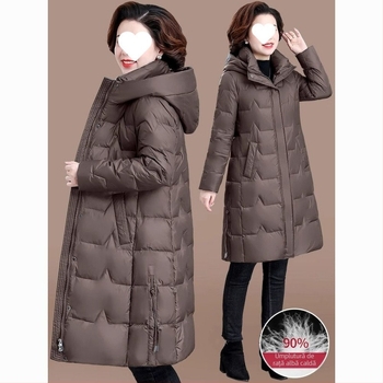 Jachetă de iarnă din puf pentru femei, design în formă de A, guler înălțat; umplutură din puf de rață alb; conținut puf 51–55%/81–85%; grosime medie; țesătură poliester