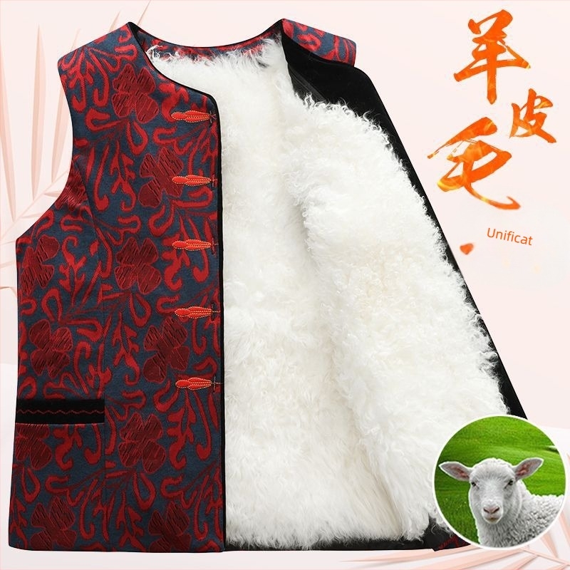 Vestă de iarnă din lână, cu blană integrată, pentru femei de vârstă mijlocie și în vârstă, material principal PVC, material secundar Alt 30–50%, stil chinezesc, retro literar, primăvara 2025