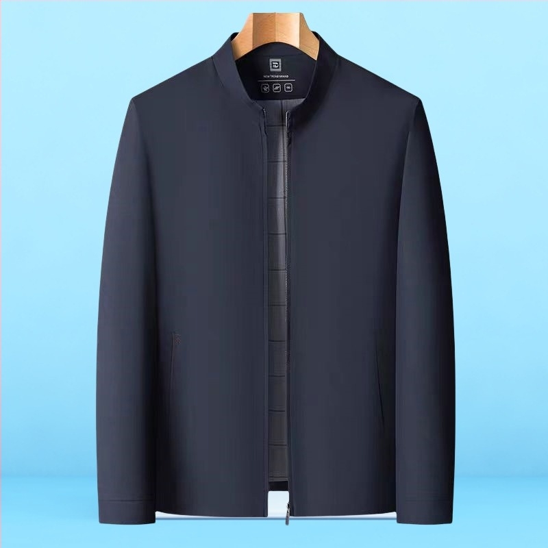 Sacou minimalist pentru bărbați, cu rever și fermoar, croială lejeră, poliester subțire, pentru primăvară-toamnă