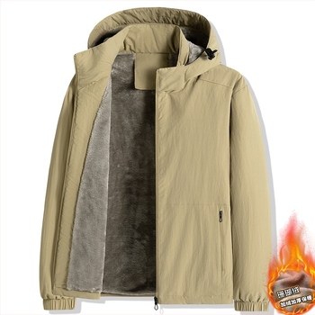 Geacă pentru bărbați cu glugă și guler înalt – Poliester; Impermeabil; Rezistent la vânt; Absorbția umidității; Croială ajustată; Primăvară-Toamnă