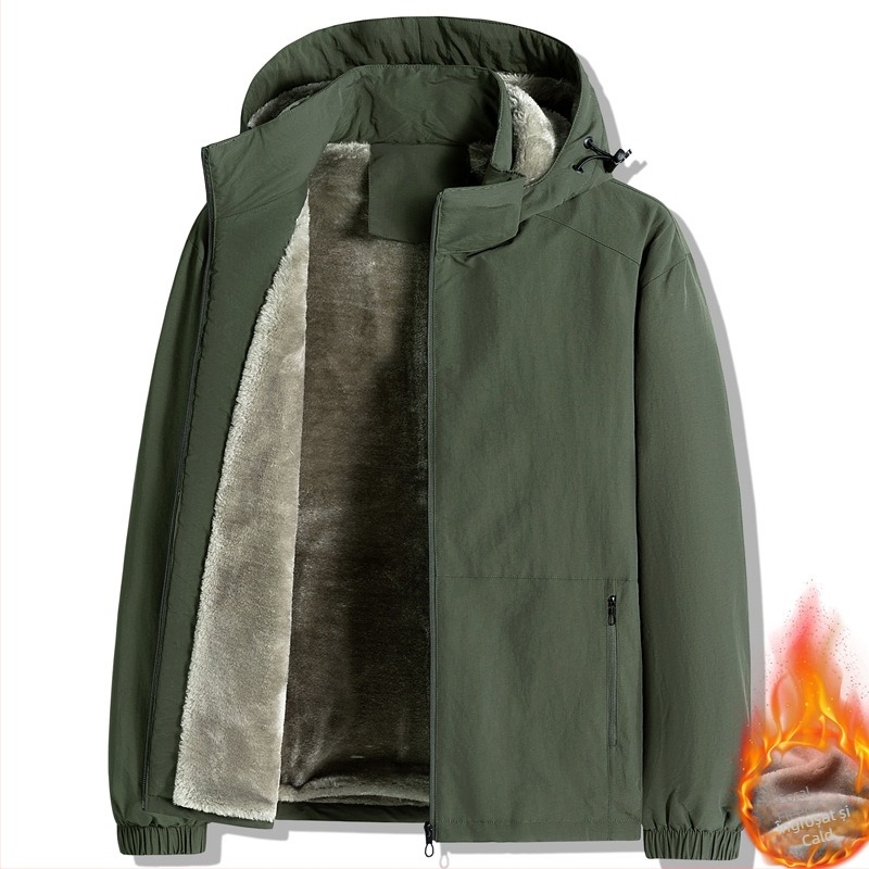 Geacă pentru bărbați cu glugă și guler înalt – Poliester; Impermeabil; Rezistent la vânt; Absorbția umidității; Croială ajustată; Primăvară-Toamnă