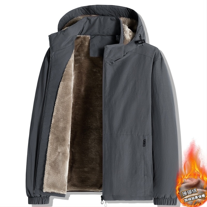 Geacă pentru bărbați cu glugă și guler înalt – Poliester; Impermeabil; Rezistent la vânt; Absorbția umidității; Croială ajustată; Primăvară-Toamnă