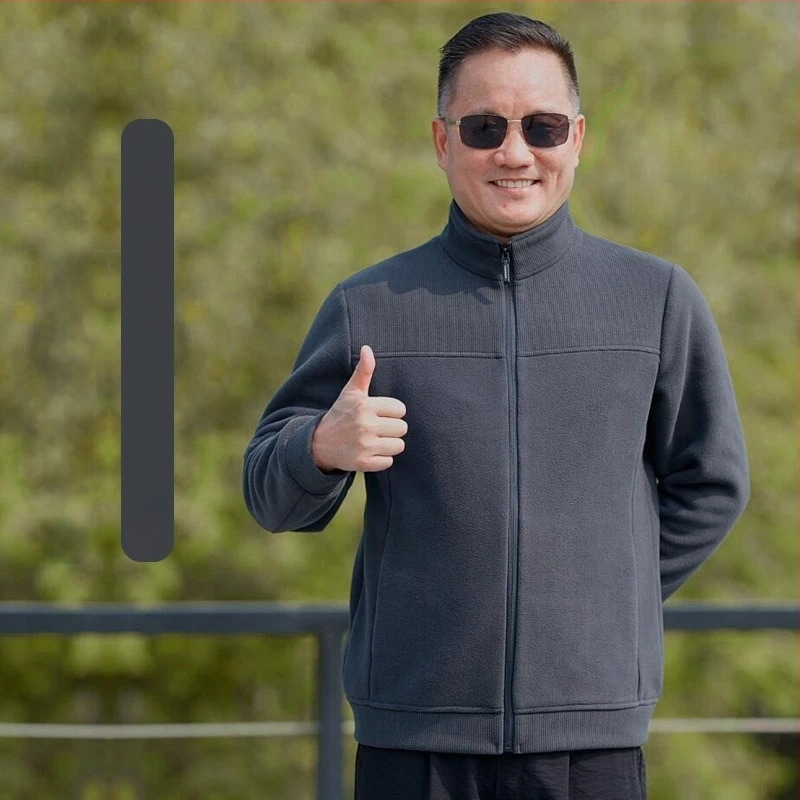 Geacă de bărbați cu guler înalt, fermoar, căptușeală fleece, rezistent la vânt, durabilă pentru toamnă