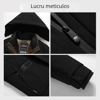 Geacă de puf pentru bărbați, căptușită cu fleece, groasă, cu căptușeală internă detașabilă, guler înalt