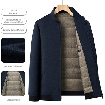 Jachetă din lână cu guler înălțat, căptușire poliester, închidere cu fermoar, grosime pentru iarnă