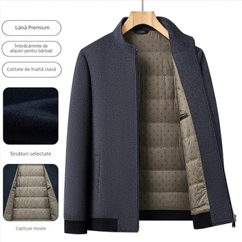Jachetă din lână cu guler înălțat, căptușire poliester, închidere cu fermoar, grosime pentru iarnă