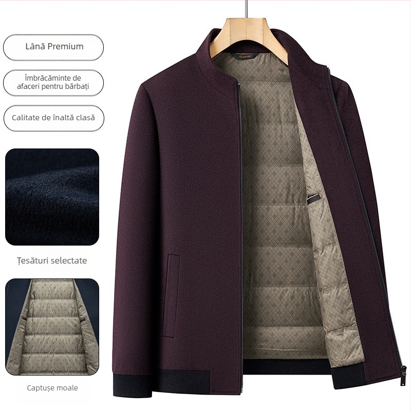 Jachetă din lână cu guler înălțat, căptușire poliester, închidere cu fermoar, grosime pentru iarnă