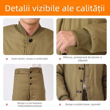 Palton din bumbac căptușit, gros, stil cardigan, guler înalt, buzunare laterale, căptușeală din bumbac