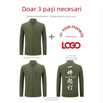 Geacă sport pentru bărbați cu guler înălțat și fermoar, buzunare multiple, impermeabilă, rezistentă la vânt și la umiditate, respirantă, personalizare logo