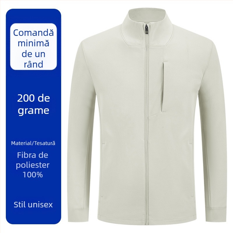 Geacă sport pentru bărbați cu guler înălțat și fermoar, buzunare multiple, impermeabilă, rezistentă la vânt și la umiditate, respirantă, personalizare logo