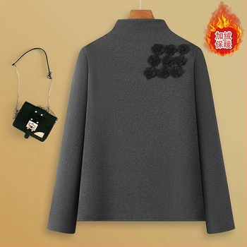 Top de bază pentru femei, cu fleece căptușit, guler semi-înalt – Iarna 2025, Poliester 80–90%, Stil elegant de navetă, Model imprimat, Lungime obișnuită 50–65 cm