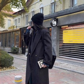 Palton de damă din lână, stil elegant pentru naveta, guler de sacou, închidere cu două nasturi