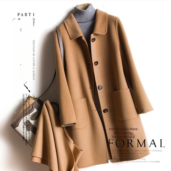 Palto din lână tweed pentru femei – nasture simplu, lungime medie 65–80 cm, guler sacou, model uni