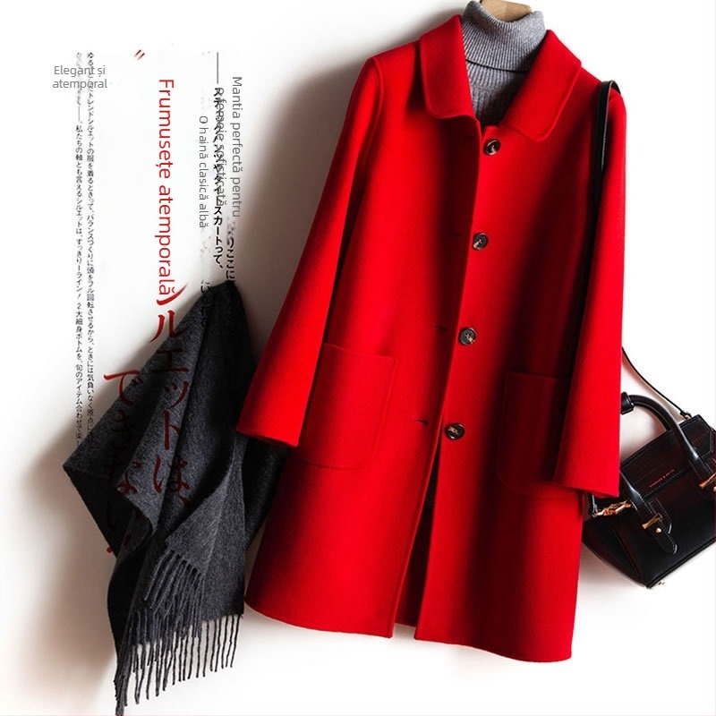 Palto din lână tweed pentru femei – nasture simplu, lungime medie 65–80 cm, guler sacou, model uni