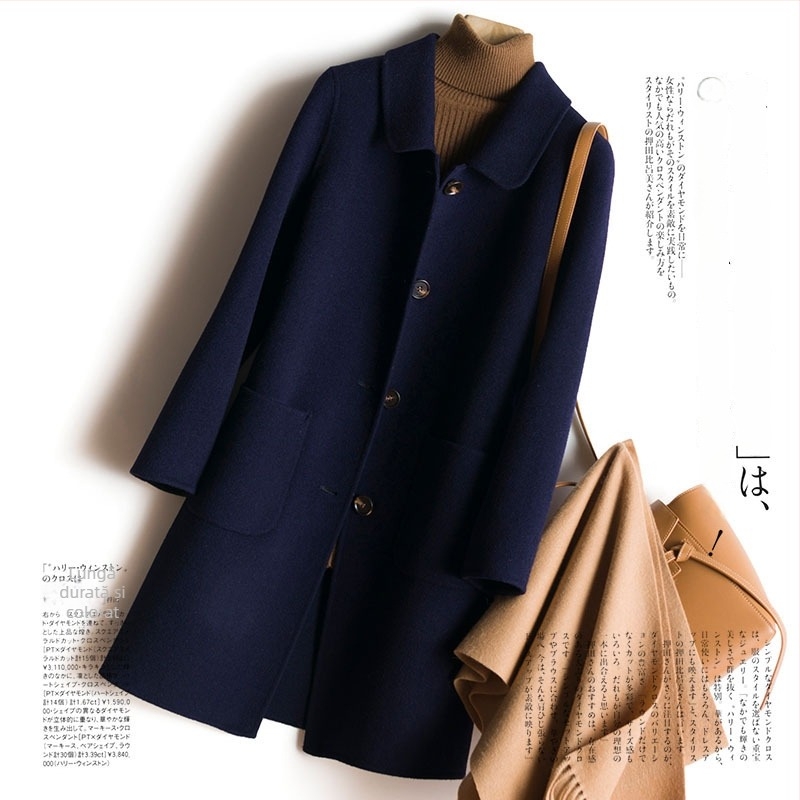 Palto din lână tweed pentru femei – nasture simplu, lungime medie 65–80 cm, guler sacou, model uni