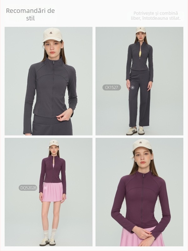 Jachetă de yoga căptușită cu fleece pentru femei, mâneci lungi, lungime pe șolduri, păstrează cald, 75% nailon 25% spandex