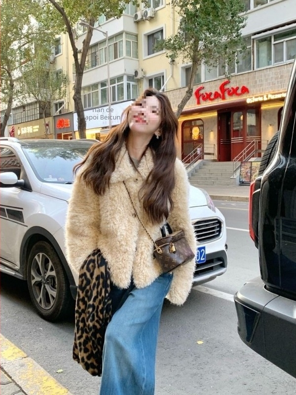 Palton scurt din lână de miel pentru femei, cu blană integrată, stil coreean, rever la guler, căptușeală pufoasă groasă