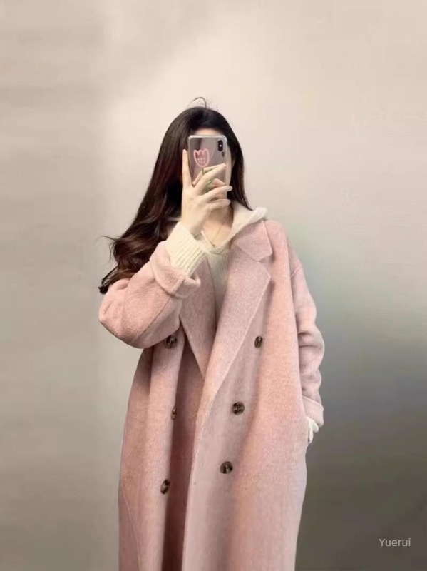 Palton damă din cașmir și poliester, nasturi dubli, guler stil sacou, lungime medie