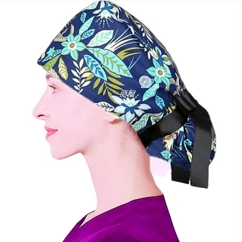 Pălărie plată din bumbac, țesătură twill, model cu flori, curea elastică pe spate, imprimare logo opțional