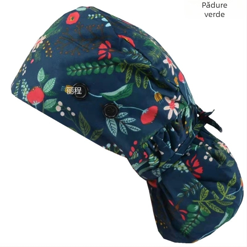 Pălărie plată din bumbac, țesătură twill, model cu flori, curea elastică pe spate, imprimare logo opțional